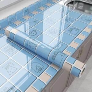 Blue tile sticker roll