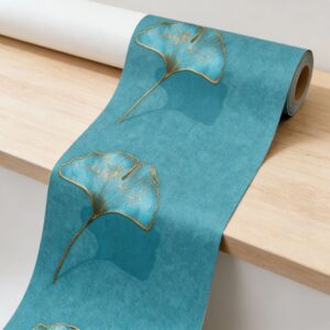 Teal ginkgo wallpaper roll