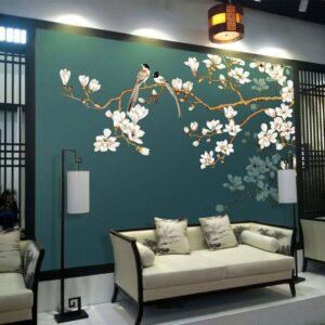 Teal blossom mural